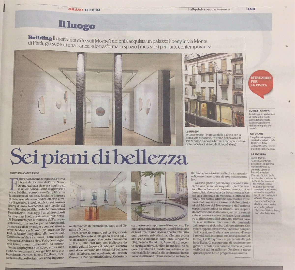 Building Gallery On Twitter We Thank Armando Besio And Cristiana Campanini For The Beautiful Feature On Today S Repubblica Milano Building Buildinggallery Repubblicamilano Continuoinfinitopresente Moshetabibnia Montedipieta Contemporaryart