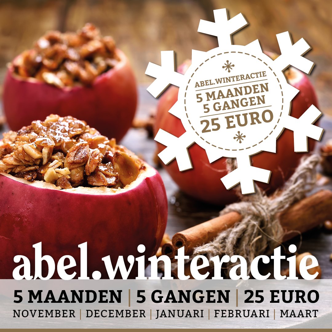 Winter actie bij Abel!
We hebben weer een super lekker 5-gangen menu bij Abel.
Check het menu en reserveer! abel-restaurant.nl/winteractie/
