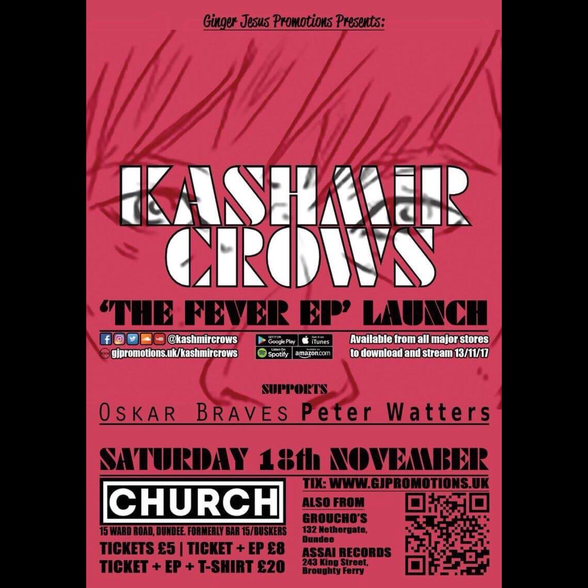 We have the amazing <a href="/KashmirCrows/">Kashmir Crows</a> playing in Dundee next Saturday! Get your tickets here - ti.to/gjpromotionsuk…