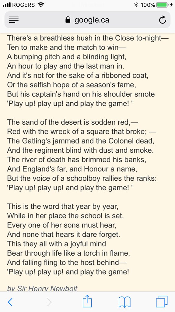 2. For example, the final lines of In Flanders Fields echo the imagery and moral exhortation of the last lines of Newbolt’s Vitaï Lampada, from 1892.