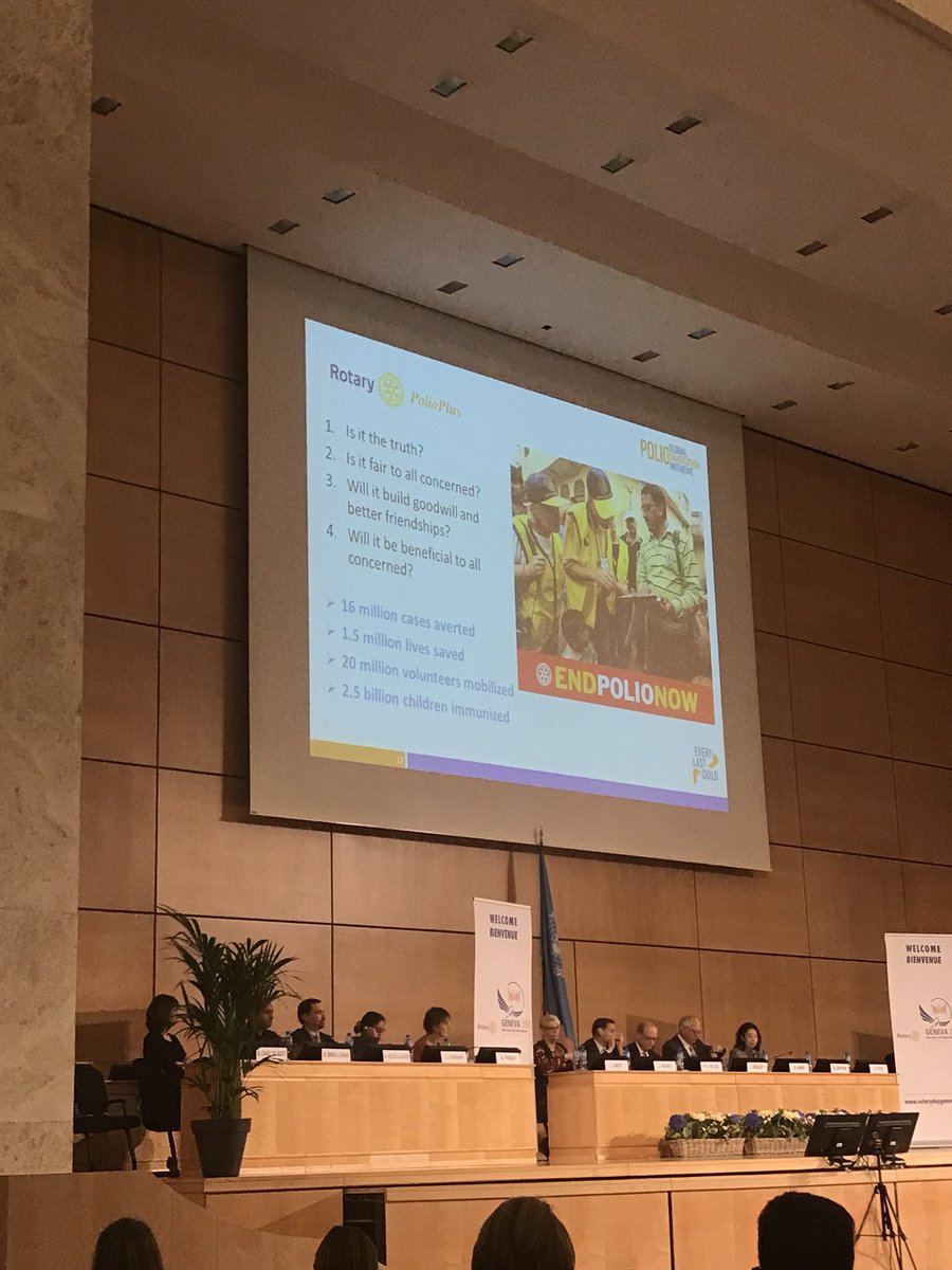 Rotary's tweet photo. Polio update from @michelzaffran of @WHO "99% is not good enough, we cannot stop our efforts to eradicate this disease." #RotaryUNday https://t.co/23HTIe107r