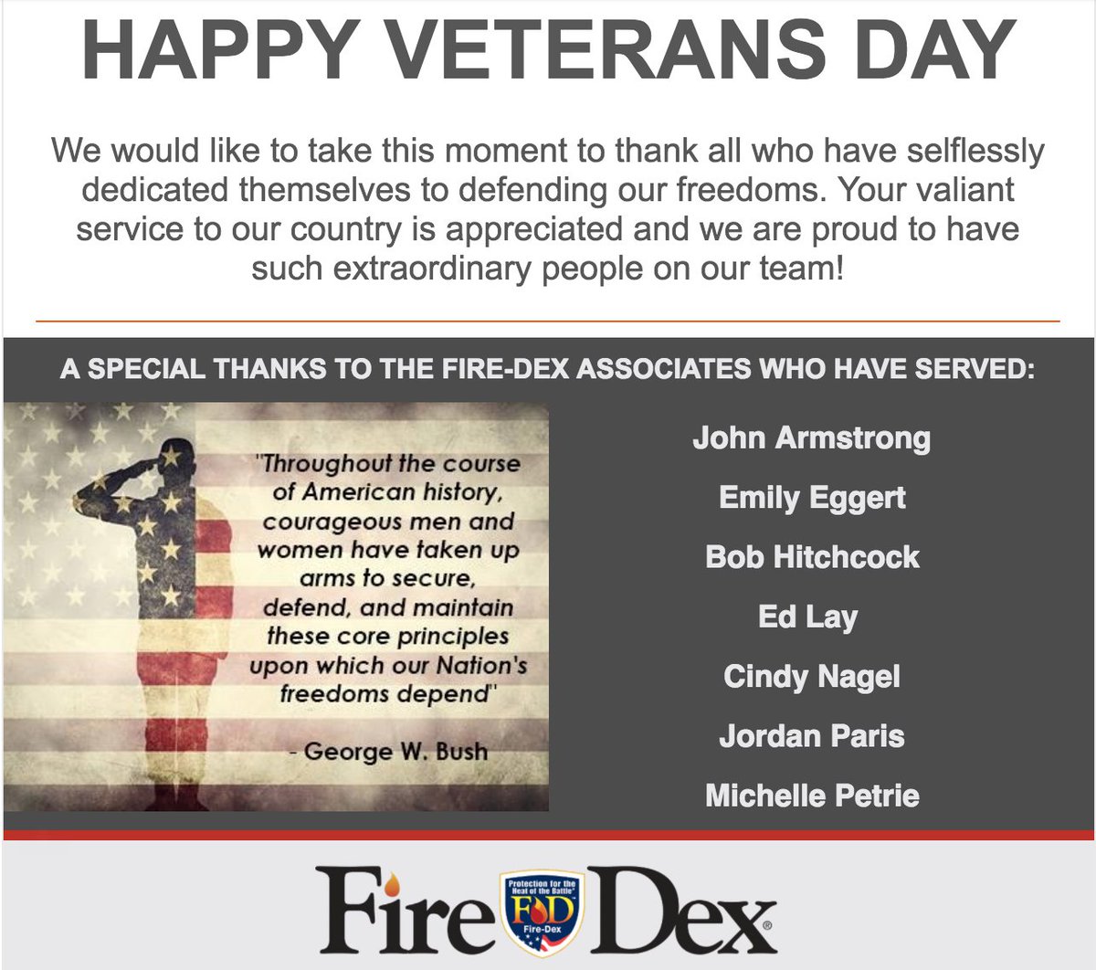 TECGENPPE's tweet photo. Thank you, Veterans. A special thanks to the #FireDex associates who have served. #VeteransDay https://t.co/toDsc9y3RP