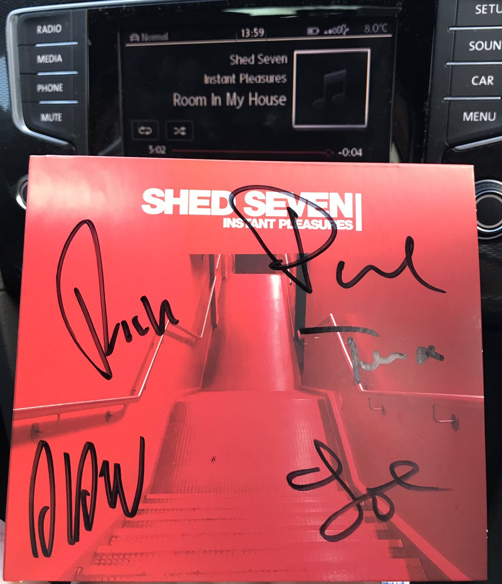 Old_Man_Abbott's tweet photo. New Sheds album is brilliant. Our travel tunes to tonight's intimate Shed Seven warm up gig sorted then! @shedseven @Ricktw1tter https://t.co/Xl7AIKAcgA