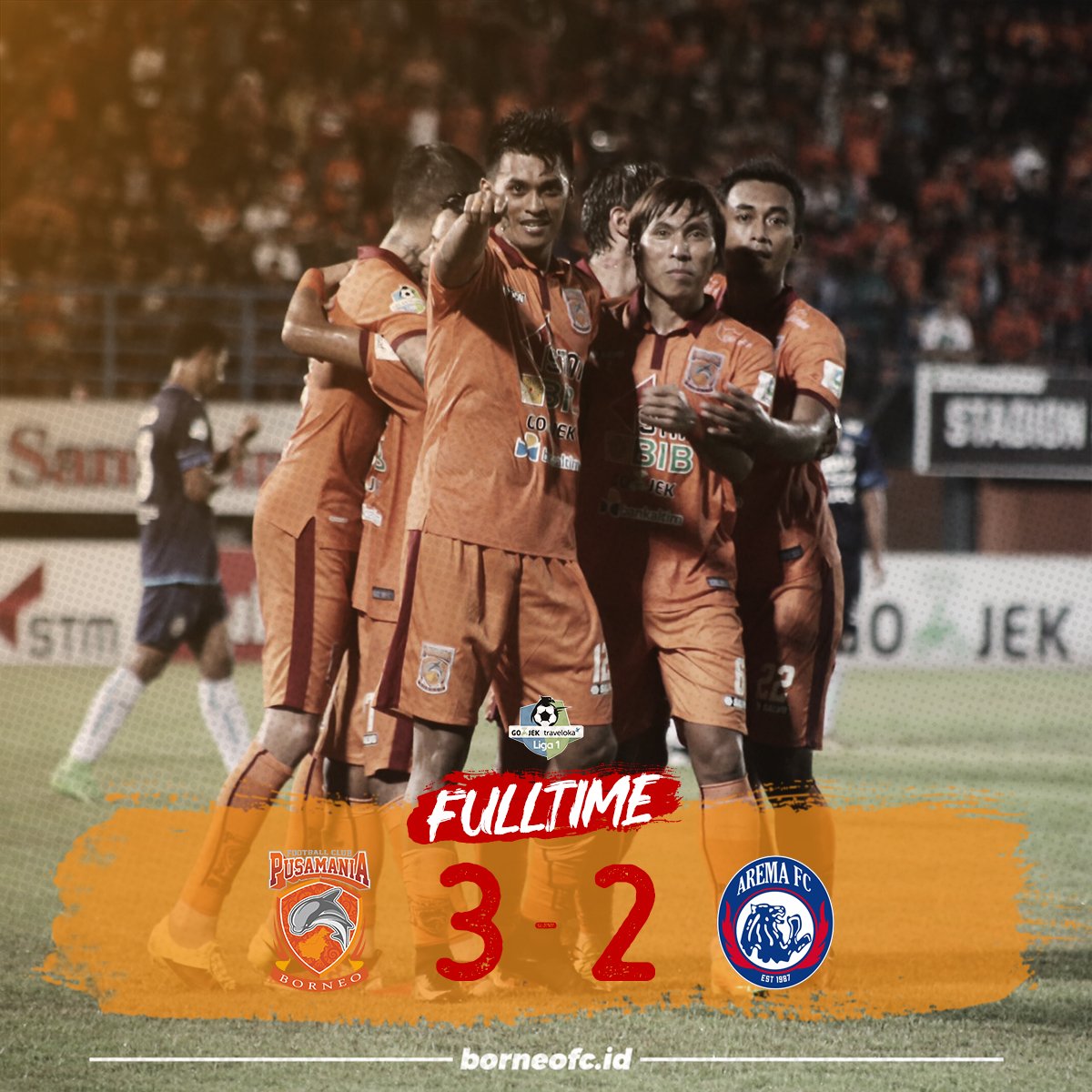 FT: Borneo FC 3-2 Arema FC. Kemenangan di akhir laga kompetisi #GojekTravelokaLiga1. 
#BORNEOFCvAREMAFC #JayalahPesutEtam