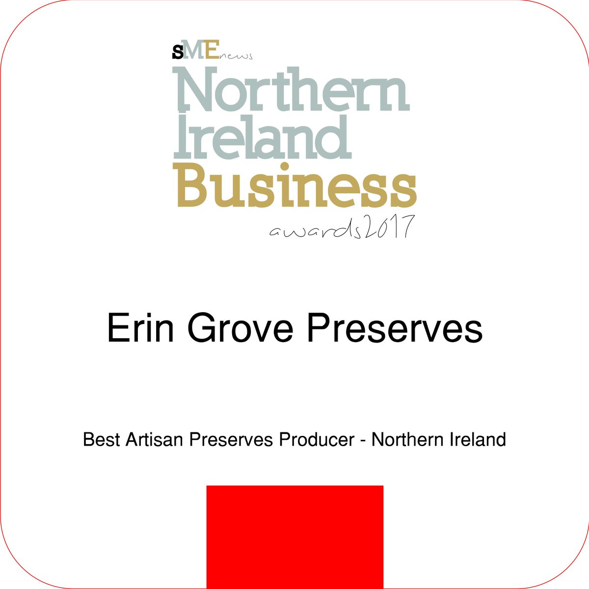 LoveErinGrove's tweet photo. Absolutely delighted to have been named Best Artisan Preserves Producer in Northern Ireland at the NI Business Awards 2017.  Come and see us today @BBCGoodFoodShow Belfast! @Food_NI #TastetheGreatness https://t.co/cWKV5fE62J