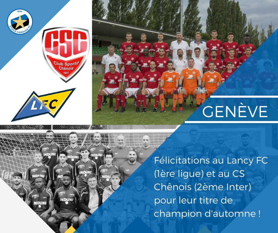 🥇Avant le derby d'aujourd'hui, prenons tout de même le temps de féliciter Lancy FC et CS Chenois 1ère Equipe pour leur première place au classement à la fin des matchs aller !🏆