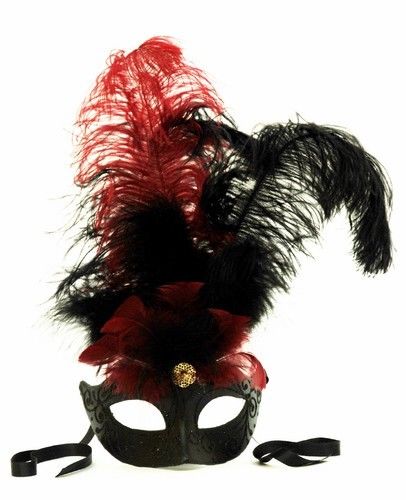 original venetian mask, handmade, certified, for sale COLOMBINA PIUME NERO E ROSSO ebay.eu/1vw7TzC