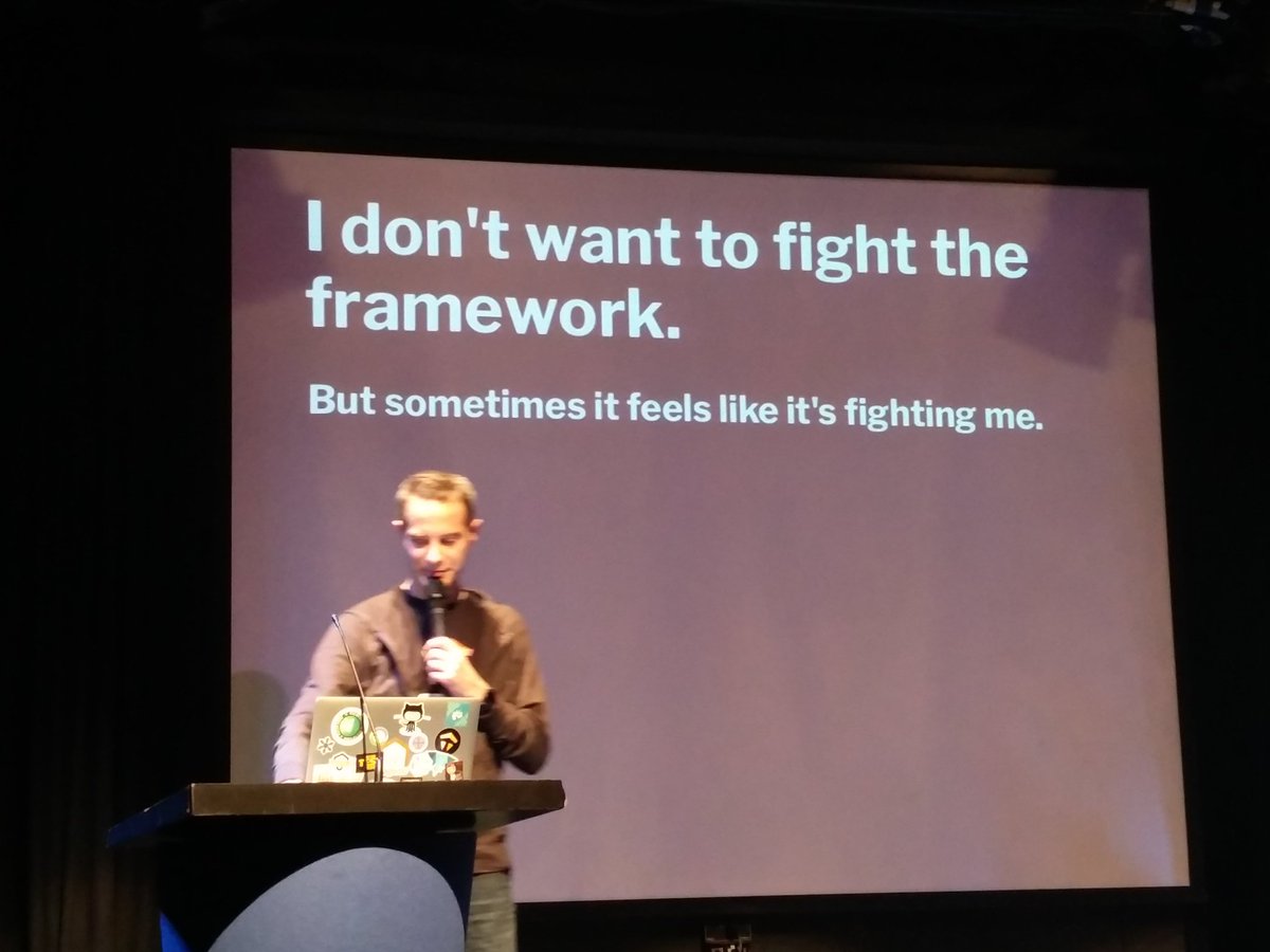 miroku87's tweet photo. From "how to use ui components" to  "how to avoid ui components" with #closurescript with @VinaiKopp at #MageTitansMCR https://t.co/qrnJdYbvx2