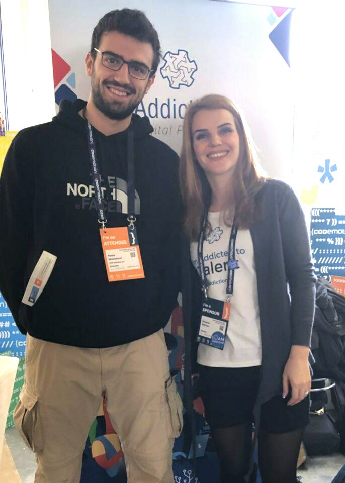 Addictiondp's tweet image. Ecco gli #ImAddictedto di #Codemotion! Veniteci a trovare al nostro desk!😃😃