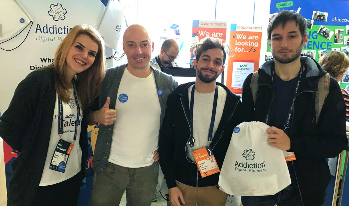 Addictiondp's tweet image. Ecco gli #ImAddictedto di #Codemotion! Veniteci a trovare al nostro desk!😃😃