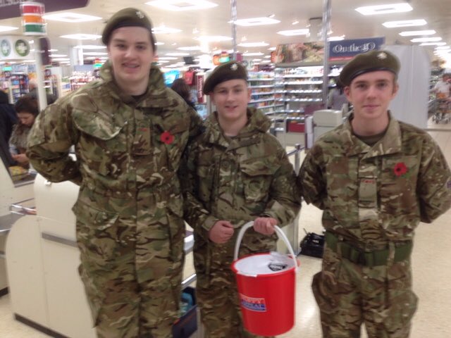 ShenfieldHigh's tweet photo. @ShenfieldHigh CCF bag packing in Brentwood Sainsbury's for Armistice Day. Please support. #RemembranceDay2017 https://t.co/0NDLNzCkpH