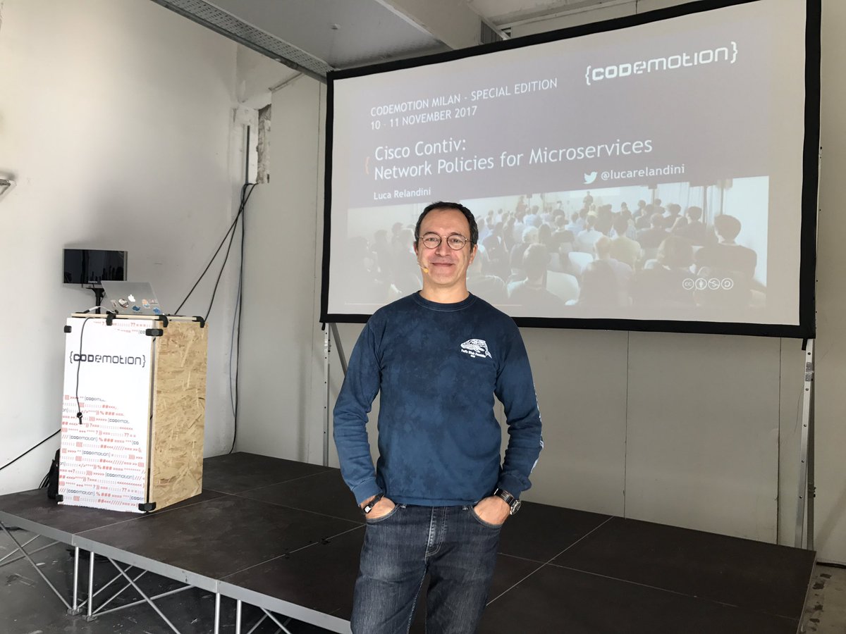 AnnHead1984's tweet photo. .@LucaRelandini on stage at @CodemotionIT #day2 @cisco #contiv network policies for micro services 🤘🏻🙏🏻 #codemotion @CiscoDevNet https://t.co/48zJDR5XZS