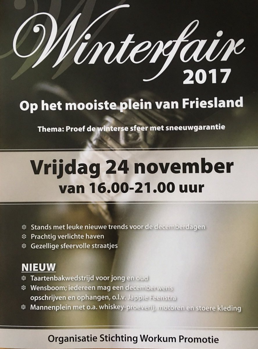 vanharteworkum's tweet photo. WINTER FAIR WORKUM ! 
vrijdag 24 nov. #opmooistepleinvanfriesland @WorkumNL @OvWorkum @CampingItSoal @lc_nl @FRLactueel @frieslandtips https://t.co/2HaoPSdTlz