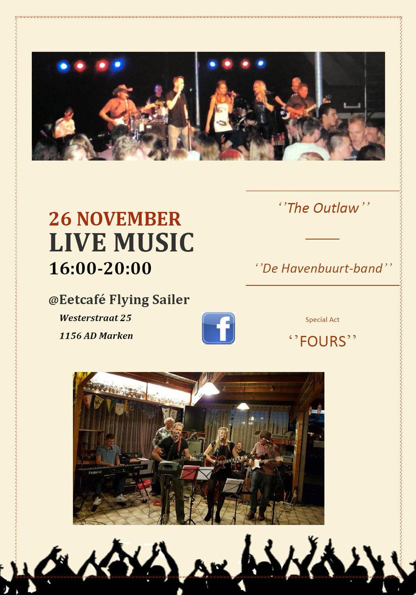 MarkerNews's tweet photo. Zondag 26 november 'Live Music' in de 'Flying Sailer' https://t.co/5rSlx47a2B #Marken #Westerstraat #TheOutlaw #Havenbuurtband #Fours #FlyingSailer https://t.co/pVnWJM81Of