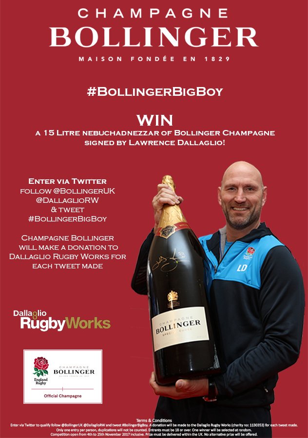 BollingerUK's tweet image. Autumn Internationals kick off today &amp;amp; so does the #BollingerBigBoy a 15L signed by @dallaglio8 Retweet &amp;amp; Follow to WIN &amp;amp; we will donate to @DallaglioRW