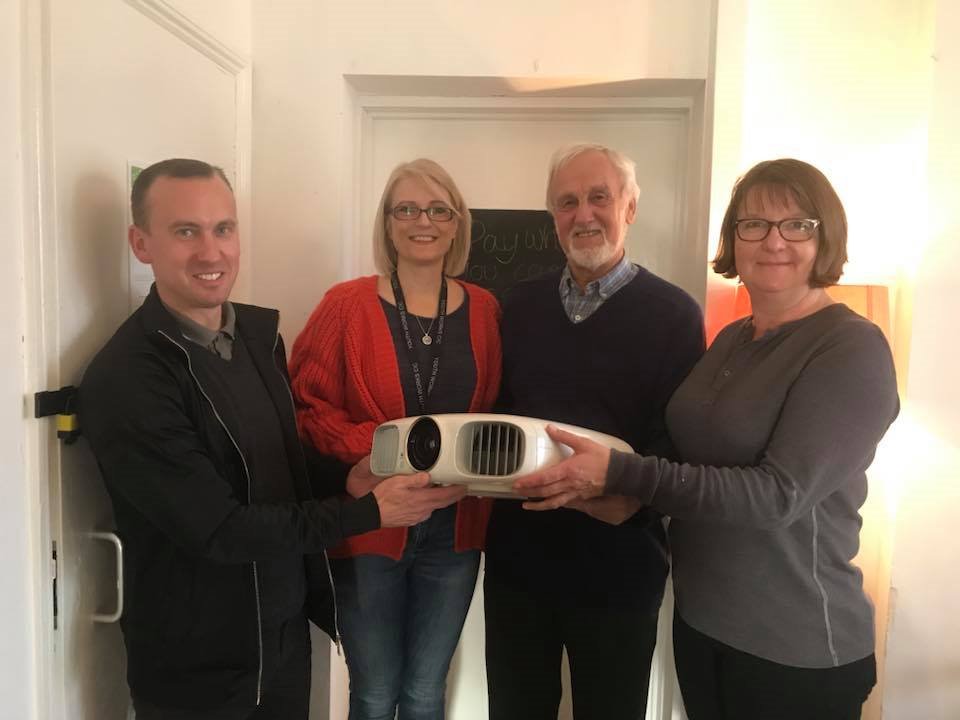 We were delighted to donate our projector to @YouthWorksCIC / <a href="/place_johnny/">Johnny's Happy Place</a> this morning - doing great work in the town + we're very happy to help!
