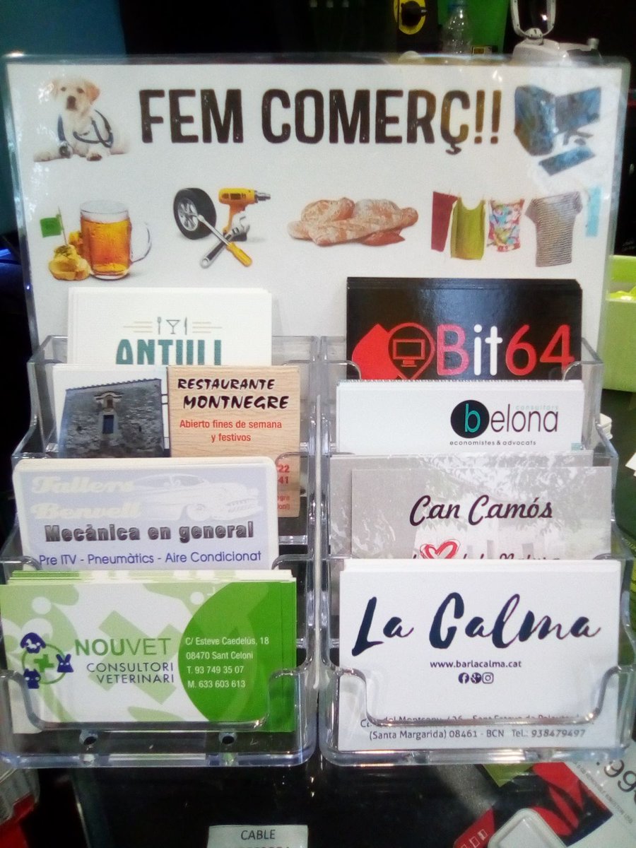 LFC_SantCeloni's tweet photo. FEM COMERÇ!! Amb Antull Gastrobar, @bit64_es , Restaurant Montnegre, Belona Consultors, Tallers Benvell, Can Ramos, Nouvet Consultori Veterinari i Bar Restaurant La Calma.
#lfcsantceloni #santcelonicomerç #baixmontseny #femcomerç #comerçdeproximitat https://t.co/WSYw6fWdHB