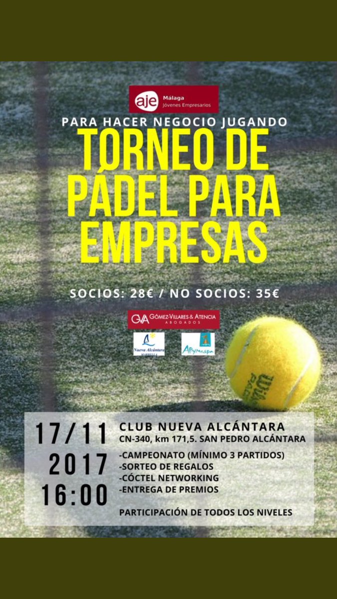 Nacho Saracho (@sarachonacho) on Twitter photo #Torneo #padel #empresas <a href="/ajemalaga/">AJE Málaga</a> en <a href="/NuevaAlcantara/">Nueva Alcántara</a> , #negocio y #deporte de la mano para pasar una tarde divertida y productiva!! #marbella #malaga #SanPedroAlcantara #Torneo #padel #empresas <a href="/ajemalaga/">AJE Málaga</a> en <a href="/NuevaAlcantara/">Nueva Alcántara</a> , #negocio y #deporte de la mano para pasar una tarde divertida y productiva!! #marbella #malaga #SanPedroAlcantara