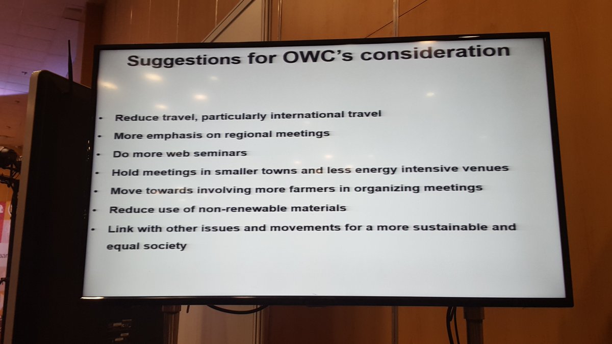 miguel_kanai's tweet photo. Learning from #OWC2017 environmental footprint....suggestions from the study that the Organic Farming Association of India commissioned and presented at valedictorian session @IFOAMorganic @GLOSSshef https://t.co/yrTTHCTGsa