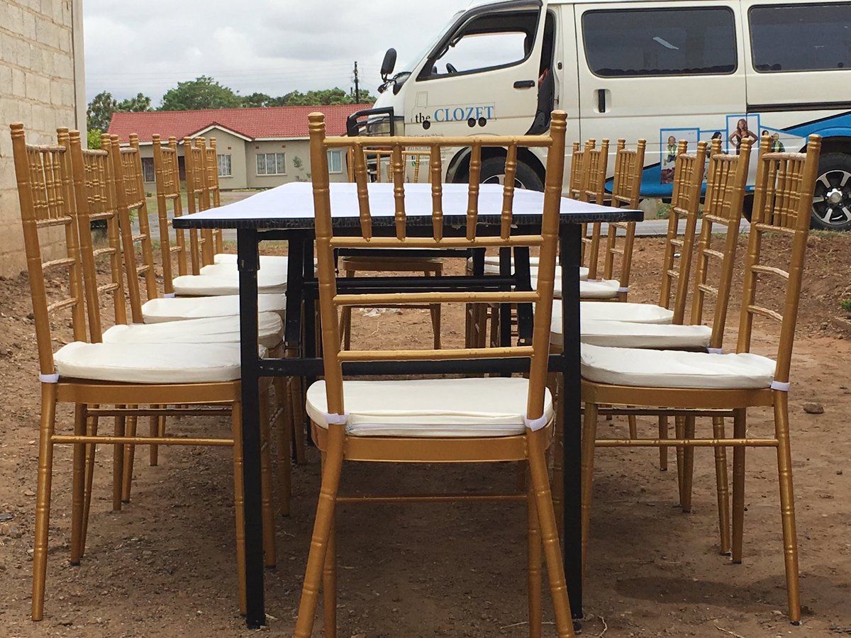 clozetonwheels's tweet photo. Its a weekend!!! Are you planning a wedding, bridal lunch/tea, birthday party or any other event? Gold Tiffany Chairs and tables for hire. For reservations contact 0954242497 #Events #Tiffanychairs #wedding #zambia #hitea #theclosetonwheels #birthdayparty #tables #party #lusaka https://t.co/wJVd8Tzp5E