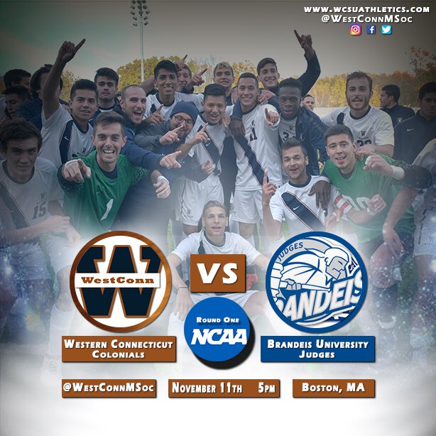 Game Day!!!!! <a href="/westconnmsoc/">Westconn Mens Soccer</a> faces off with <a href="/BrandeisJudges/">Brandeis Athletics</a> for their opening round <a href="/ncaasports/">Matt Peloquin</a> match today at 5pm #gocolonials #d3soc #ncaa