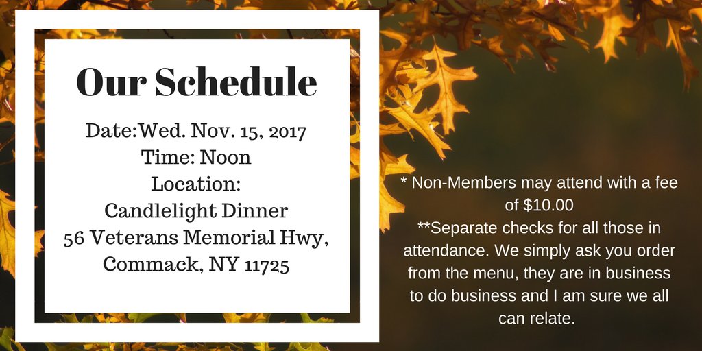 LIBusinessScene's tweet image. Our next meeting is Nov. 15, 2017. #LongIsland #LongIslandNetworking #LongislandBusinessNetworking