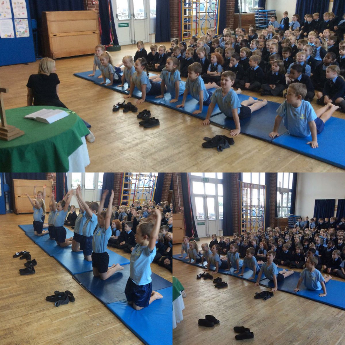 helloyogaplay's tweet photo. We 💜 these pictures a school has posted on their facebook page of their children enjoying yoga assembly.The children were wonderful 🧘‍♀️🌈🙏🏼 https://t.co/XjyD9S5p1C