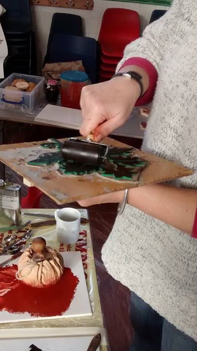 Printing the painted canvases at a #winterworkshop for our on-going #tudortent #project. More to do tomorrow!