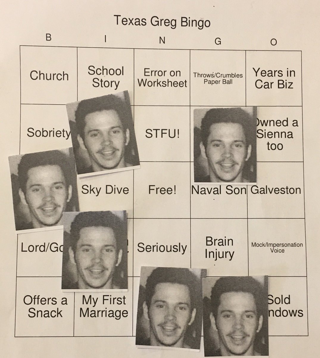 TodayTexasGreg's tweet photo. Today, we are playing Texas Greg Bingo. #HeyGreg https://t.co/rWB0rM3Uni
