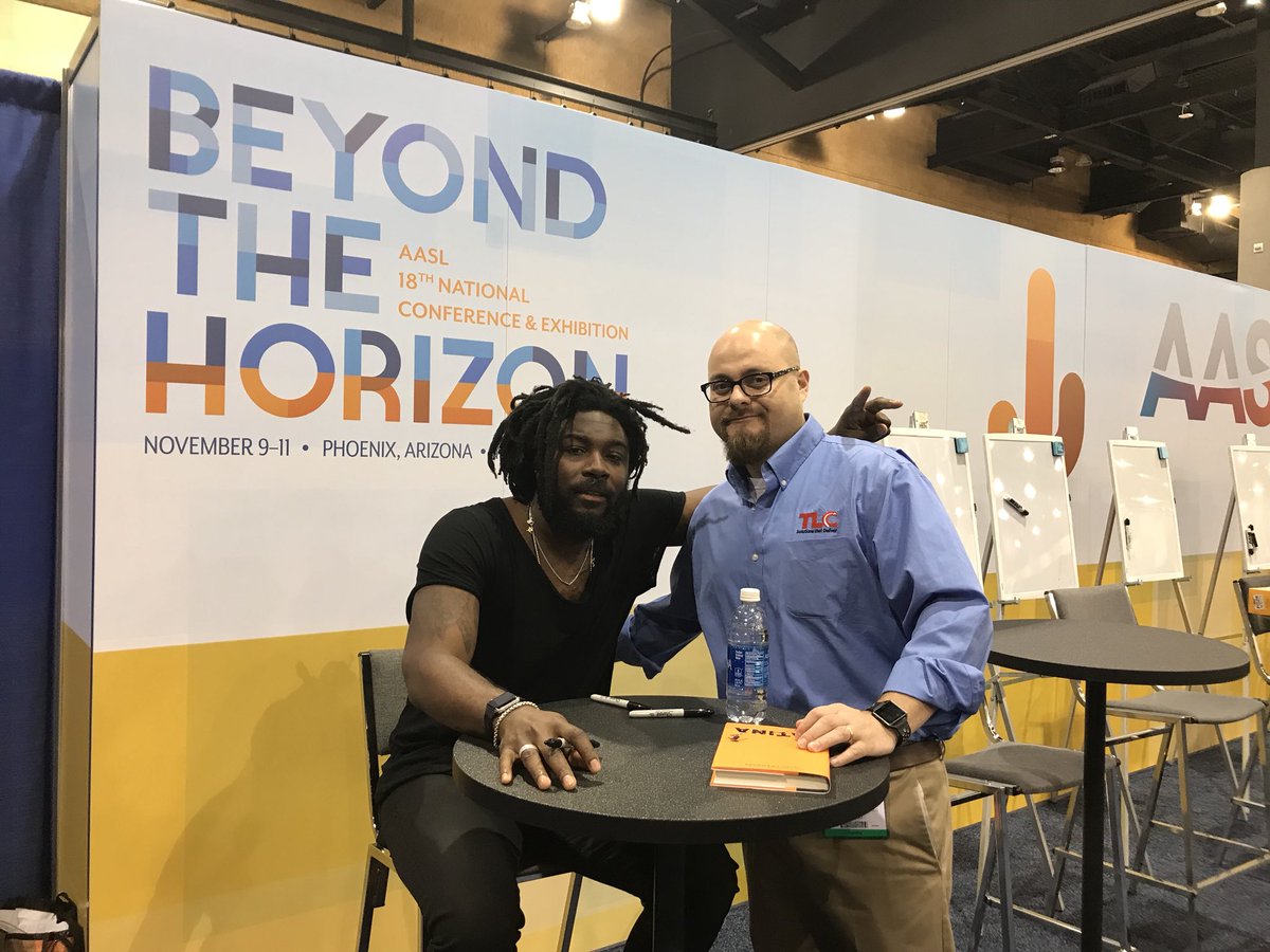 .@JasonReynolds83 is a fantastic writer. Full stop. Last summer my kids met him + loved him. He was so gracious to them. 2day he signed Patina to his “cousins”. When Ben saw this pic he told April “hey it’s Daddy with our long lost cousin Jason!” Go read his stuff. Now. #AASL17
