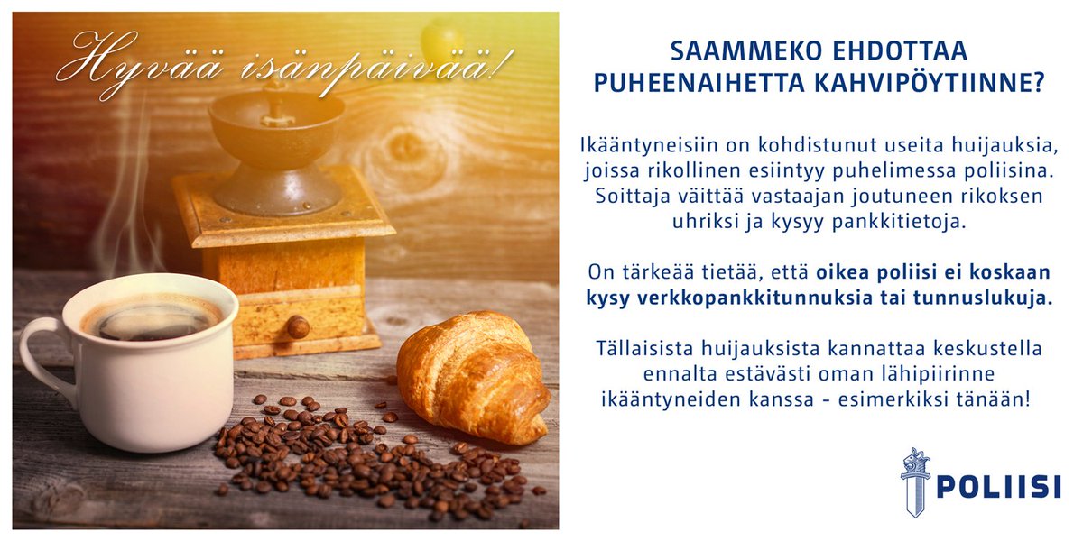 Tässä #poliisi'n hiukan erilainen #isänpäivä'n "lahja". Ei maksa mitään ja voi säästää isolta murheelta. Heitä RT jos välität. Kiitos ja turvallista juhlapäivää!