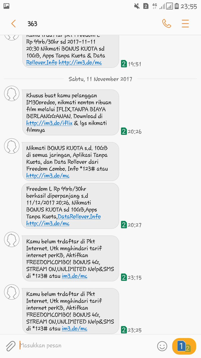 amahsari's tweet photo. @IndosatCare saya sudah melakukan data rollover.. dan saya sudah mendapat konfirmasi via sms, namun pulsa telp saya yg ketarik.. tolong solusinya untuk nomor telp sudah saya DM. Terlampir bukti bhw saya dpt konfirmasi perpanjang data rollover u/ paket freedom combo L. Thx https://t.co/iqS16toO6o