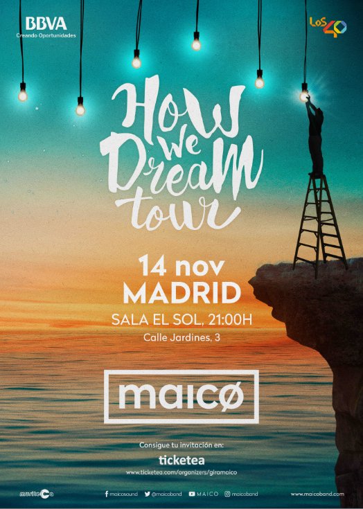 BBVAPrensa's tweet photo. La banda mallorquina @maicoband iniciará una gira para ofrecer en directo y de forma gratuita un repertorio que incluye la nueva banda sonora de BBVA: #HowWeDream ➡ https://t.co/vRbV5QXDm4 https://t.co/7t6DXAOjwv