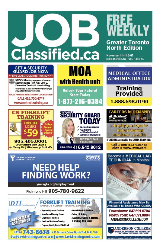 MediaClassified's tweet photo. Need work on the north side of the #GTA? Pick up this week's #free copy of #JobClassified. https://t.co/Cvwt1Vn1t1 https://t.co/vTEhOl8CpK