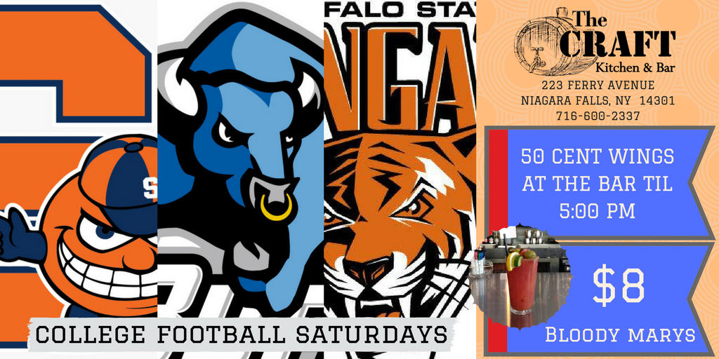 College Football @ The Craft! Open at 12! In-game specials! #collegefootball #football #wings #bloodymary #craftbeer #students