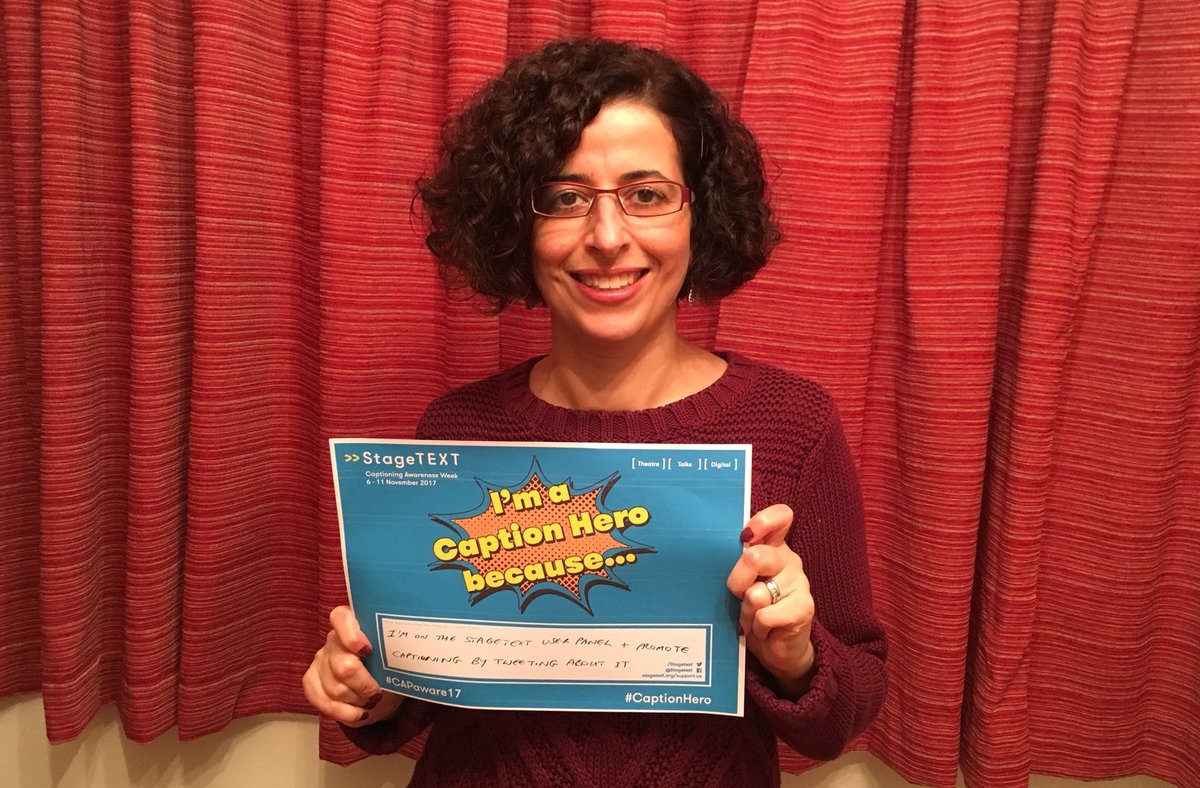 Stagetext's tweet photo. Today’s #CaptionHero of The Day is @Halahb7 who’s been helping spread the word all week about #CAPaware17. Thank you so much Hala! https://t.co/yGXqLfjiAp