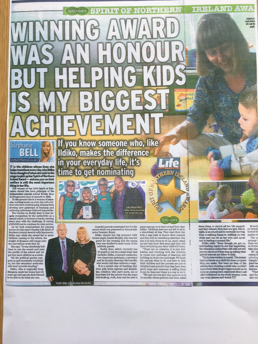 Buddy Bear Trust is a successful school for children with cerebral palsy. Principal conductor won Spirit of NI for Education 2016