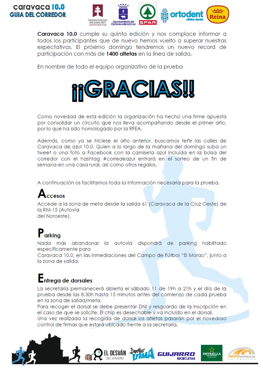 LigasRunningRM's tweet photo. La organización de la @10Caravaca nos facilita la Guía del Corredor con toda la información necesaria, que también está siendo enviada por mail a los inscritos. ¡Mucha atención! ☝️😃 https://t.co/xPSLXQkMFU