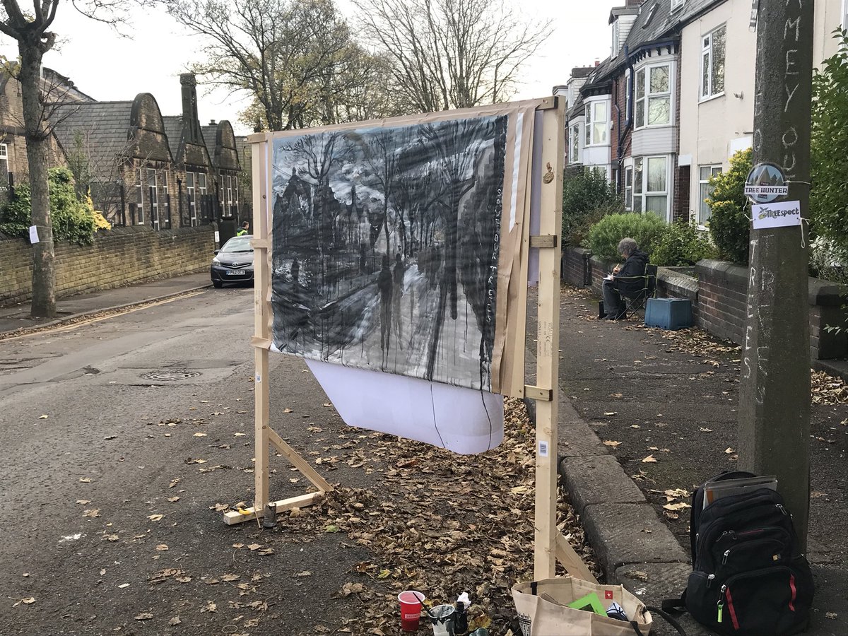 BlueLineSheff's tweet image. #WW1PaintOff on Western Road - some wonderful art pieces to celebrate Western Road memorial #SheffieldTrees