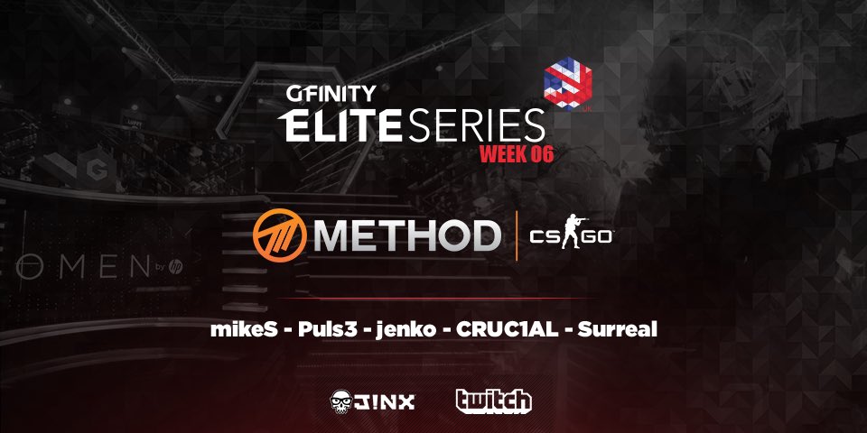 Method's tweet photo. 🎖Gear Up! #MethodCSGO @Gfinity #EliteSeries #S2
🕔 4pm GMT
Week 06 Roster:
@Surreal_csgo
@mikeScsgo
@Puls3csgo
@jenkoxd
@CRUC1ALcsgo
🔴LIVE https://t.co/cnv2Ae288o https://t.co/6veRgdASBI