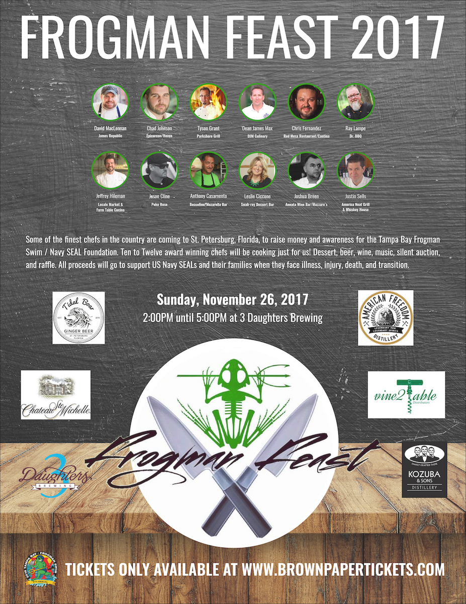 3DBrewing's tweet photo. The finest chefs meet at 3 Daughters Brewing for the epic Frogman Feast on 11/26. Get your tickets today: https://t.co/WGSTStcuT8 https://t.co/8VyLGP7J8Q