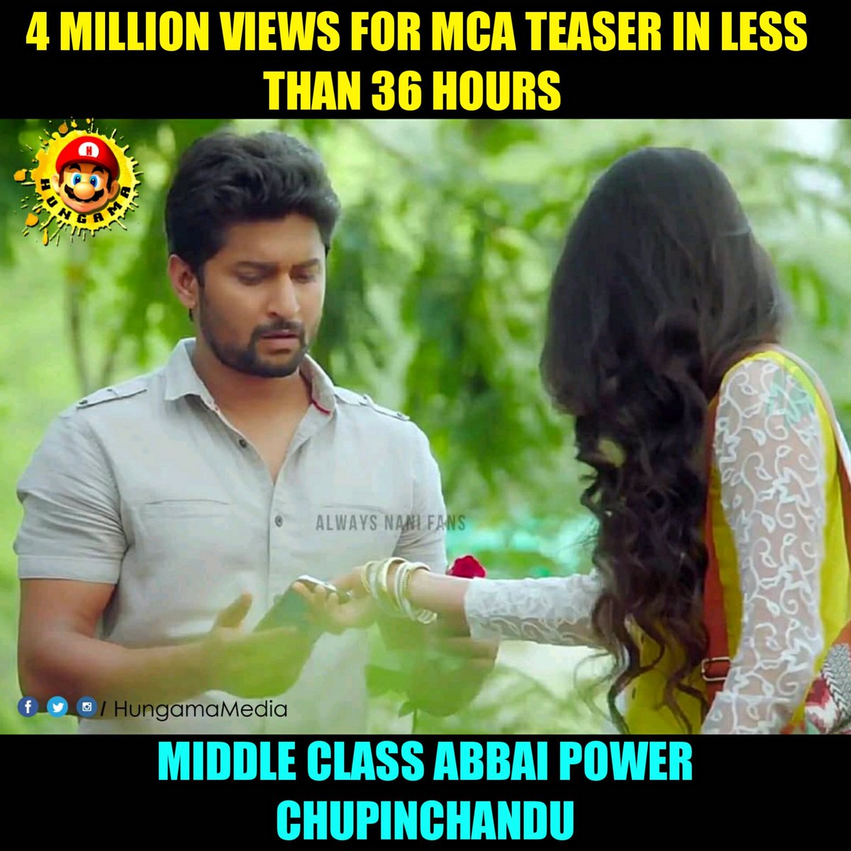 HungamaMedia2's tweet photo. Natural Star Shows His Strength In Youtube 💪💪
#MCATeaser #Nani #SaiPallavi #DilRaju #DSP #MCA https://t.co/vyppVle2IY
