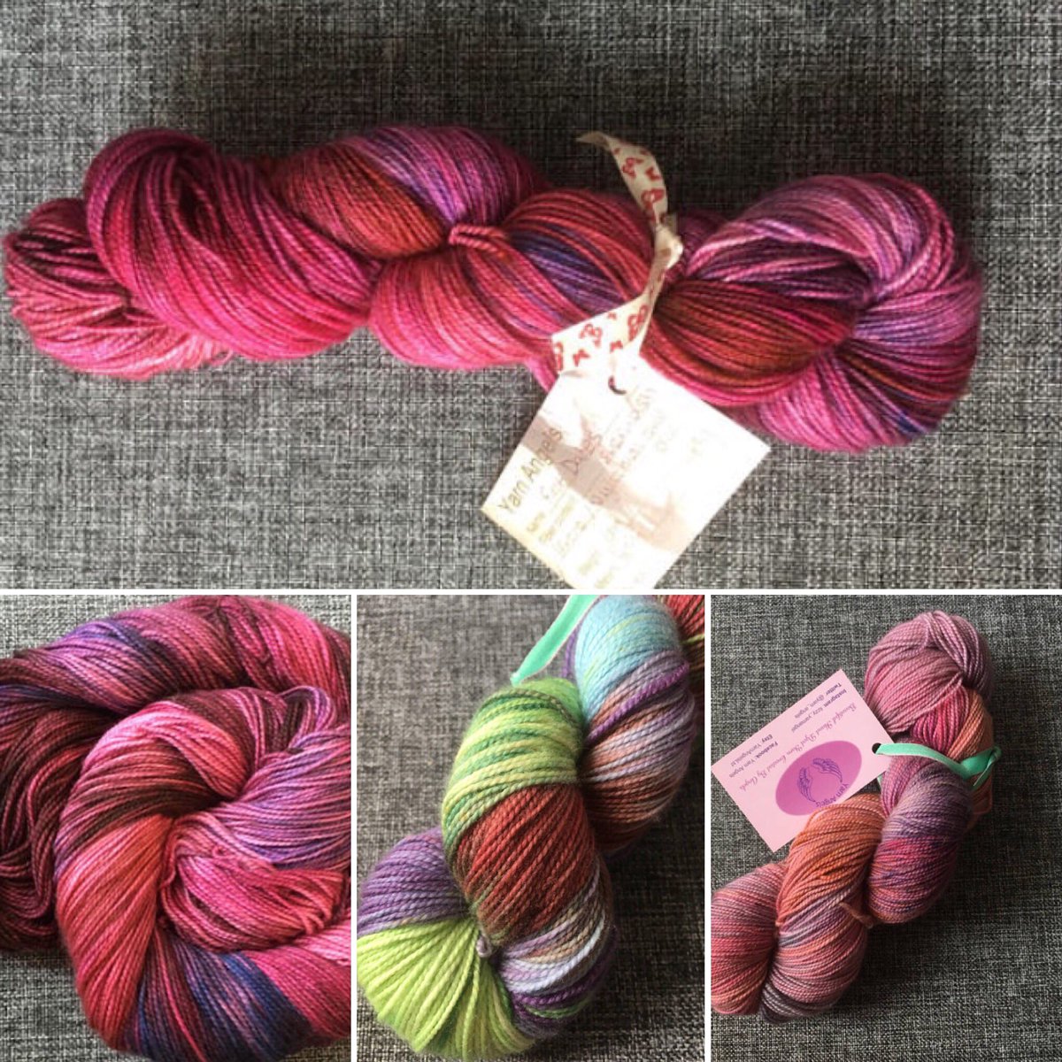 yarn_angels's tweet photo. These 4 beauties on sale now #hightwist #4ply Β£12 each in our #etsyshop 80/20 sw merino /nylon #handdyedyarn #superwashmerino #saleyarn #yarnangels https://t.co/U9fPKUGQYl https://t.co/ed9cTY7ZSK