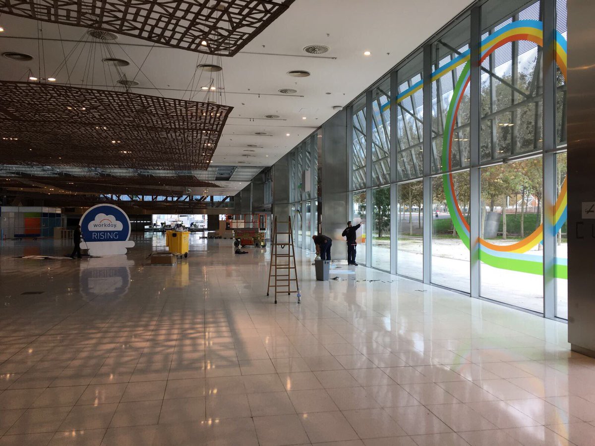 Workday's tweet photo. Behind the scenes: The set up is underway for #wdayrising in Barcelona next week… We’re super excited! https://t.co/ikxluKZI4F