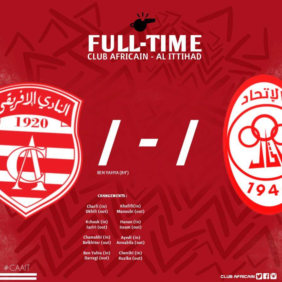 clubafricain's tweet photo. #ClubAfricain #Football fin du match amical #CAAIT 1-1 but de Wissem à 84 min #ForzaCA https://t.co/1XiAxOk7Wc