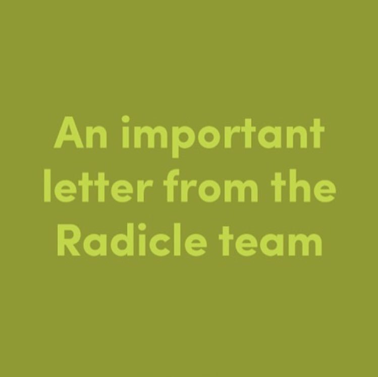 RadicleFresh's tweet photo. Dear Rad supporters, it's with a heavy heart that we bring you the news that Radicle will be shutting down 11/30/17. We cannot thank you enough for the support &amp; encouragement you've given along the way. Visit the link for a full letter to our Rad friends. https://t.co/8NbBij1uf9 https://t.co/FFOR8QNYKD