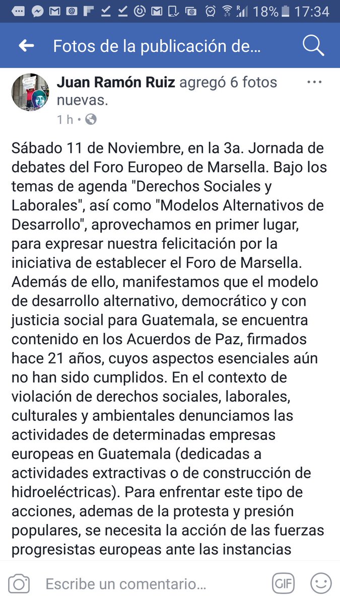 jruiz0767's tweet photo. Intervención, como miembro del Comité Ejecutivo Nacional de @URNG_GT , en el Foro de Marsella, #MEF17 , integrado por fuerzas políticas, sociales, ecologistas, feministas y sindicales de Europa. @ForodeSaoPaulo https://t.co/eMmRNifKHc