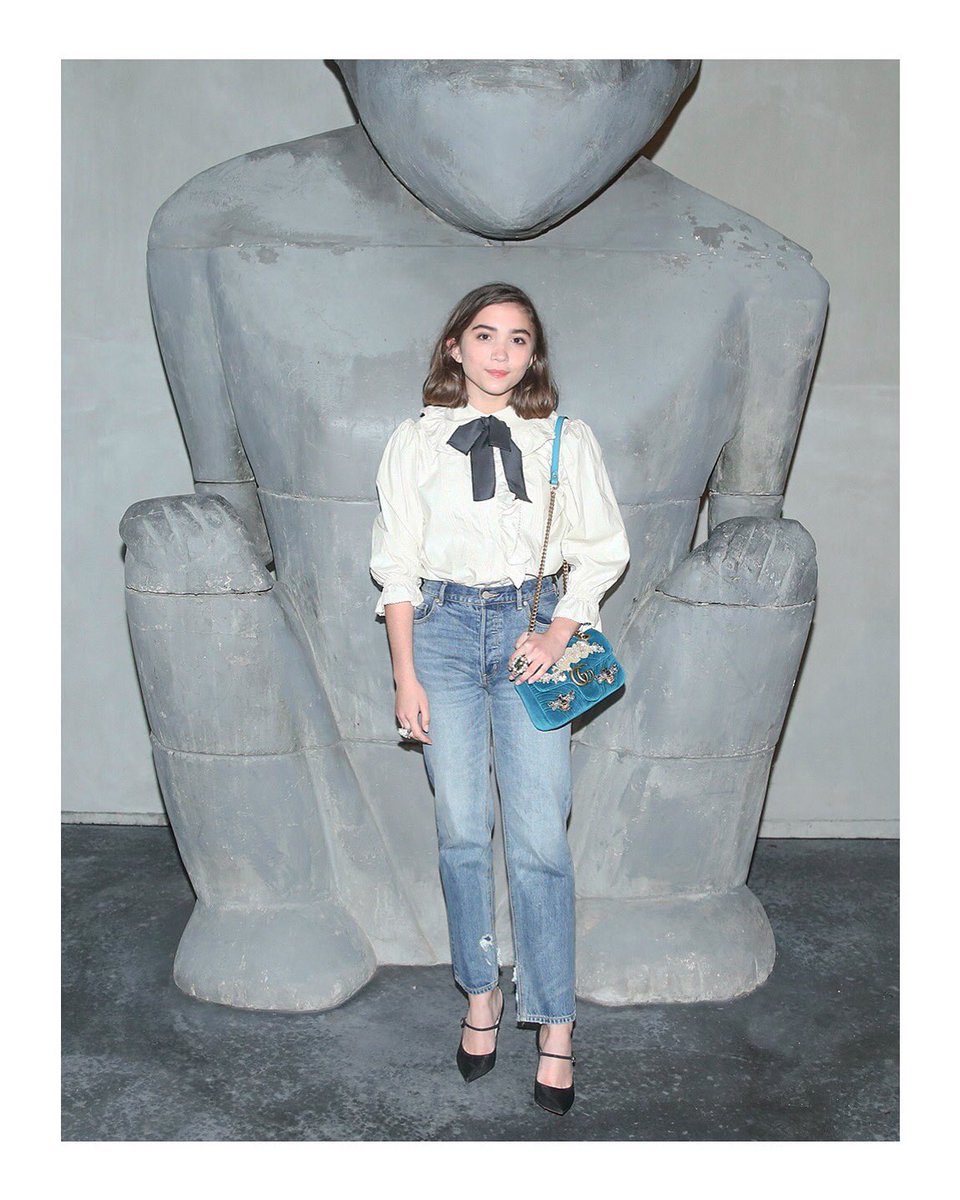 gucci's tweet photo. #RowanBlanchard at the #GucciDécor launch at Maxfield Los Angeles, in a ruffle shirt and lace pumps from #GucciPreFall17 with a #GGMarmont bag. https://t.co/bRpWZZIKsU