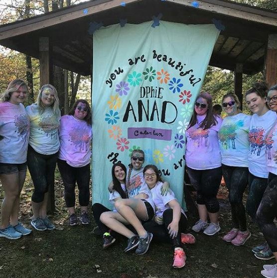 IUPedu's tweet photo. Job well done by Delta Phi Epsilon and Phi Delta Theta for giving back at the Color Run. #GiveBackPA https://t.co/udcIYvMde5
