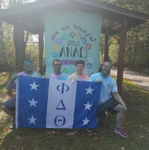 IUPedu's tweet photo. Job well done by Delta Phi Epsilon and Phi Delta Theta for giving back at the Color Run. #GiveBackPA https://t.co/udcIYvMde5